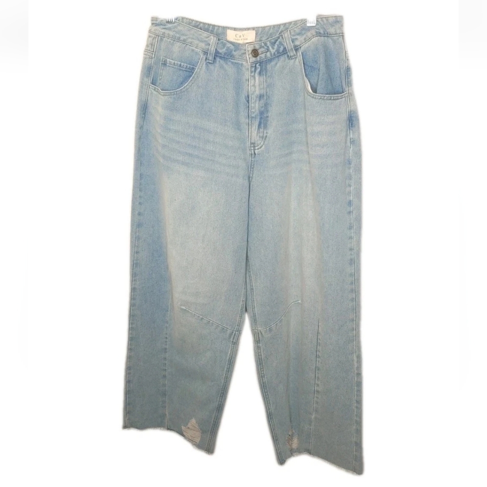 Chelsea Violet Balloon Wide Leg Jeans Woman 31 28/27 Denim Distressed Raw Hems